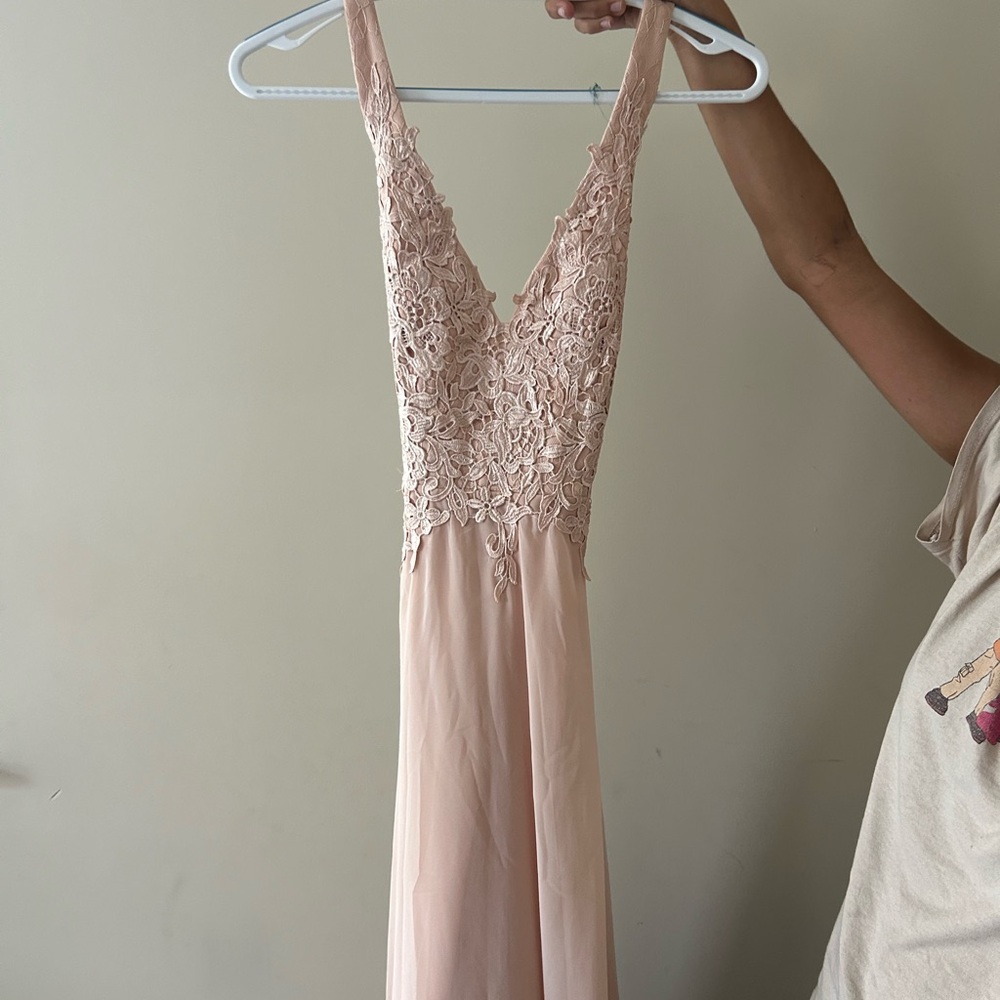 Elegant Lace Pink Maxi Dress